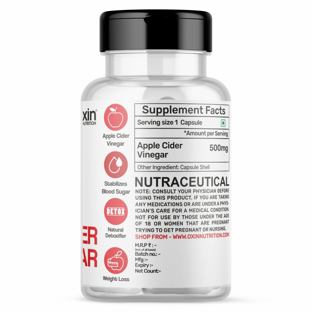 Oxin® Nutrition Apple Cider Vinegar Capsule 500mg Pure Series 30 Capsules