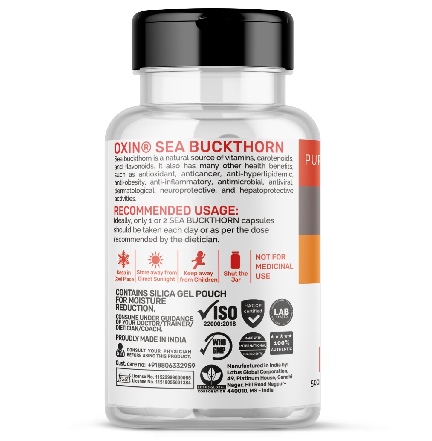 Oxin Nutrition® Sea Buckthorn Extract 500mg Veg Supplement Capsules | Rich Source of Omega, Supports Digestion, Cardiovascular Health & Liver Detox