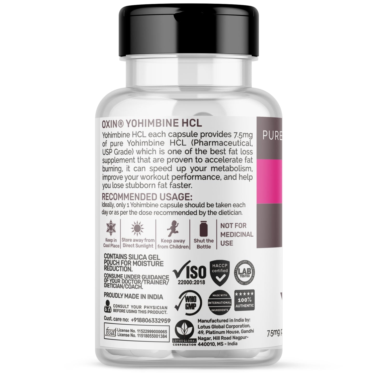 Oxin Nutrition® Yohimbine HCL 7.5mg Potent Fat Burner - PRO GRADE