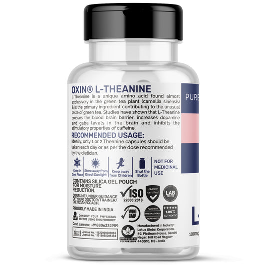 Oxin Nutrition L-Theanine 100mg Capsules – Calm Focus & Stress Support