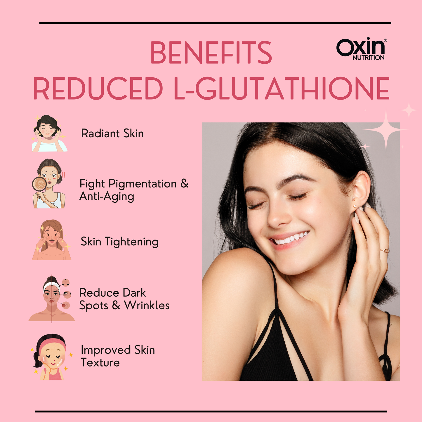 Oxin Nutrition® Glutathione REDUCED 500mg Caps For Korean Glowing, Radiance Skin