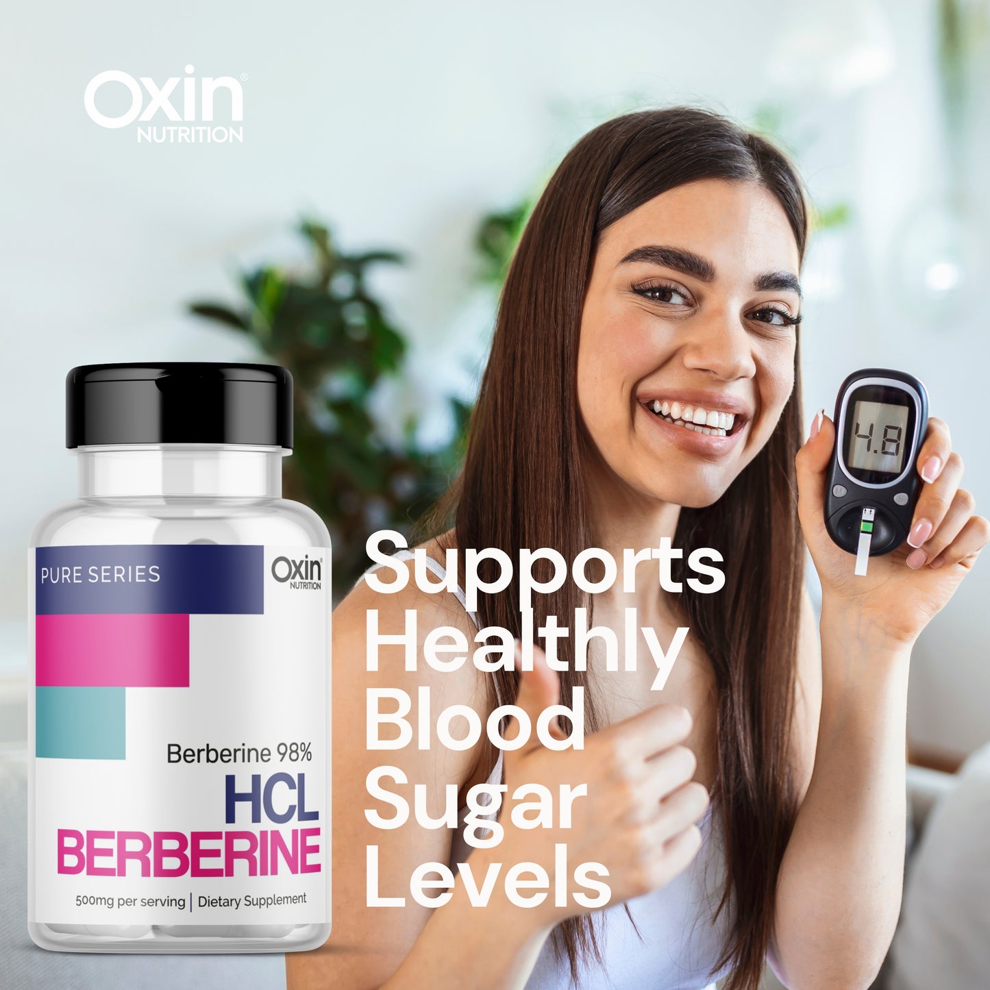 Oxin Nutrition® Berberine HCL 500mg Capsules - 98% Highly Purified and Bioavailable Supplement - 82:1 Concentrated Formula