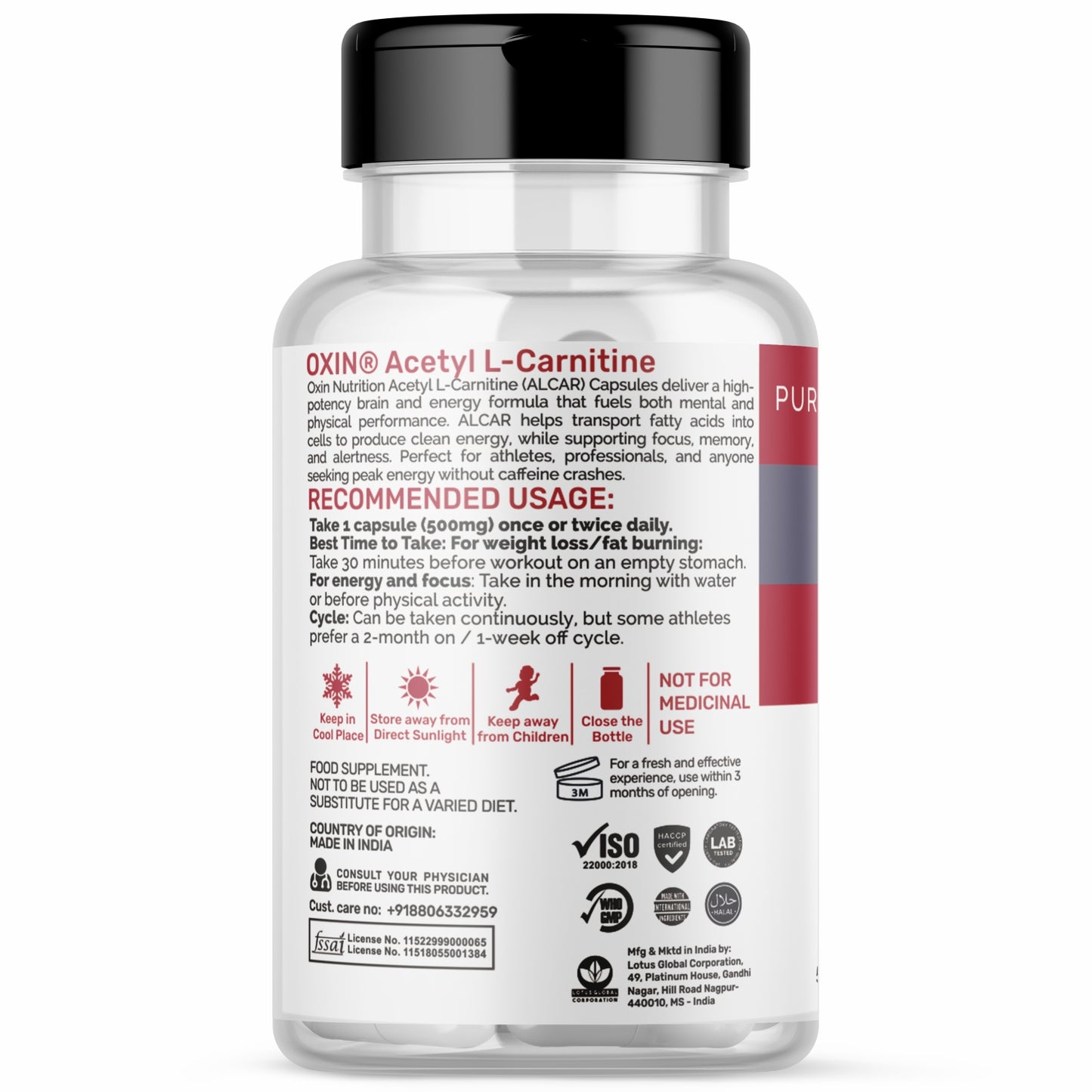 Oxin® Nutrition Acetyl L-Carnitine (ALCAR) 500mg Capsules