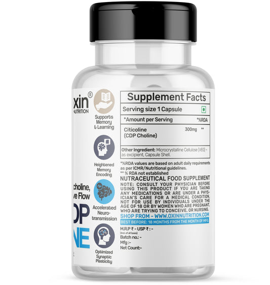 Oxin Nutrition CDP Choline 300mg – Advanced Brain Support & Focus Booster | Boost Acetylcholine & Cognitive Performance