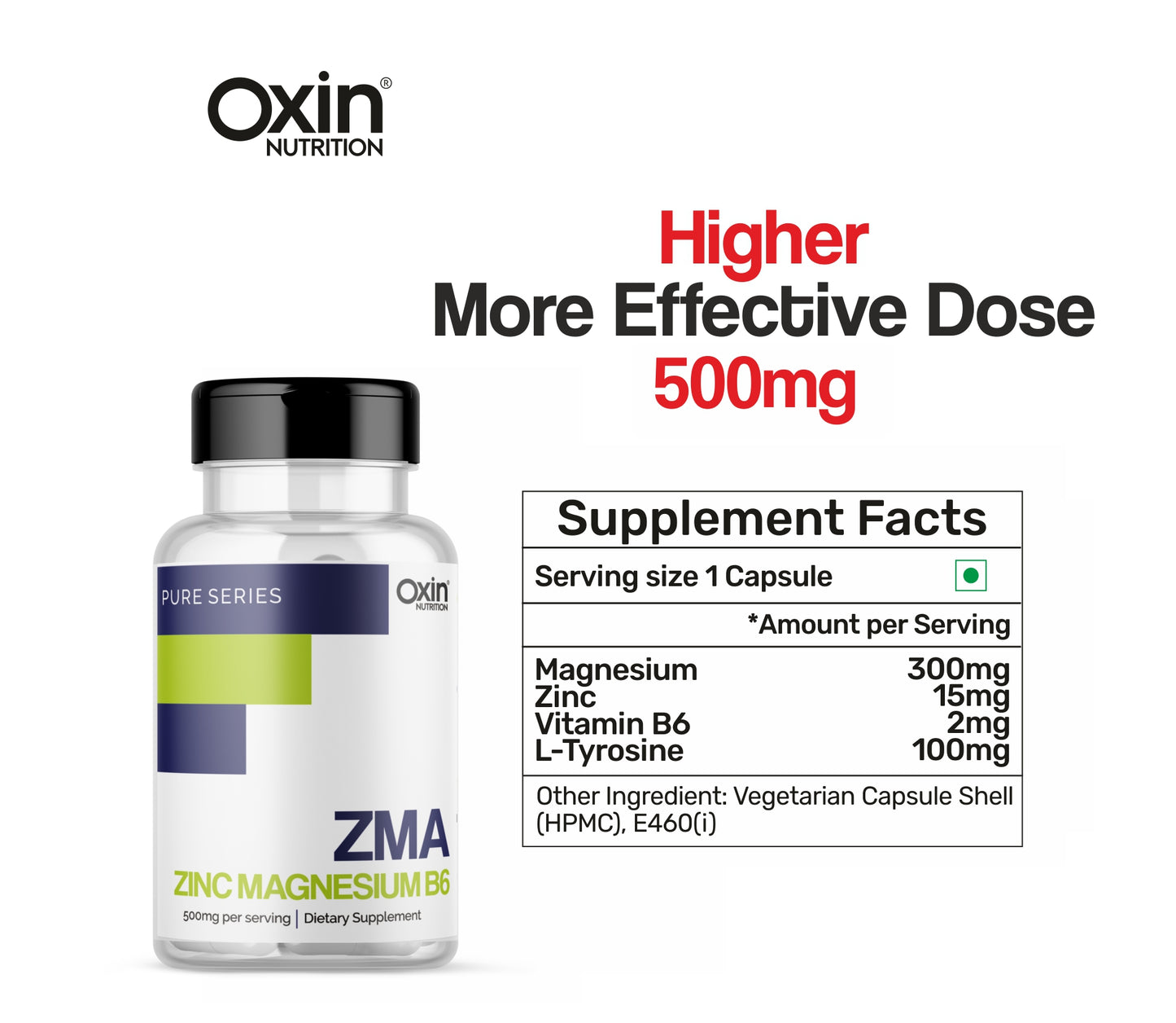Oxin Nutrition® ZMA Zinc Magnesium Vitamin B6 L-Tyrosine Muscle Strength & Recovery Sleep Nerve Health
