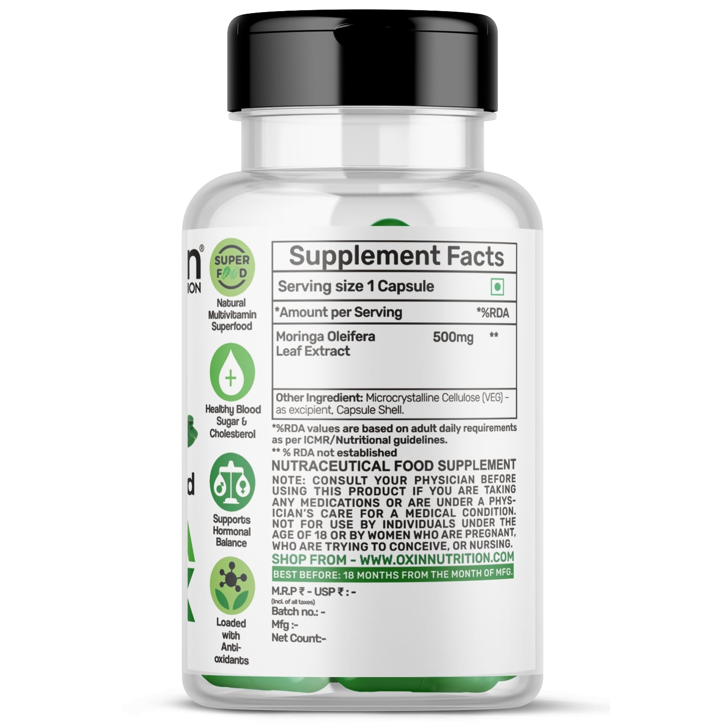 Oxin® Nutrition Moringa Capsules 100% Pure Leaf Powder | Natural Energy, Immunity & Wellness Boost