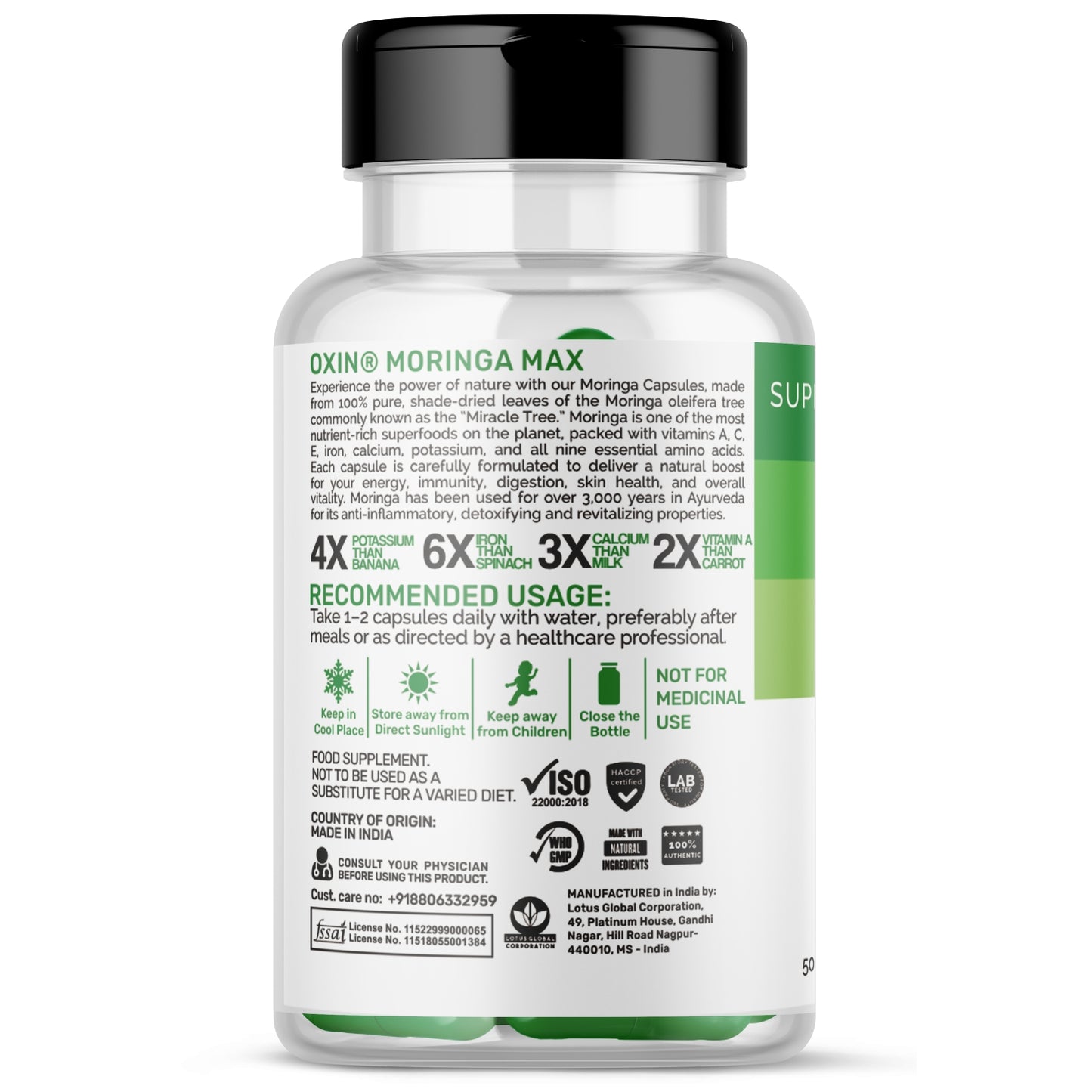 Oxin® Nutrition Moringa Capsules 100% Pure Leaf Powder | Natural Energy, Immunity & Wellness Boost