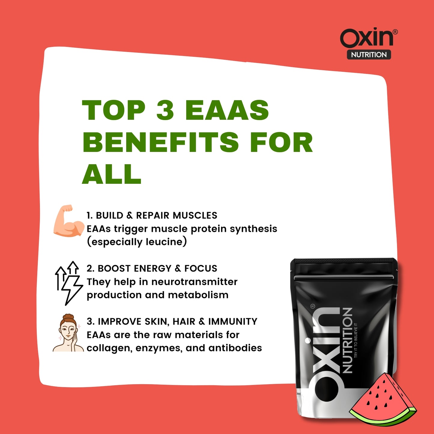 Oxin Nutrition® EAA Essential Amino Acids 400g Watermelon Intra-Workout/Post-Workout Advanced Formula (EAA+BCAA)