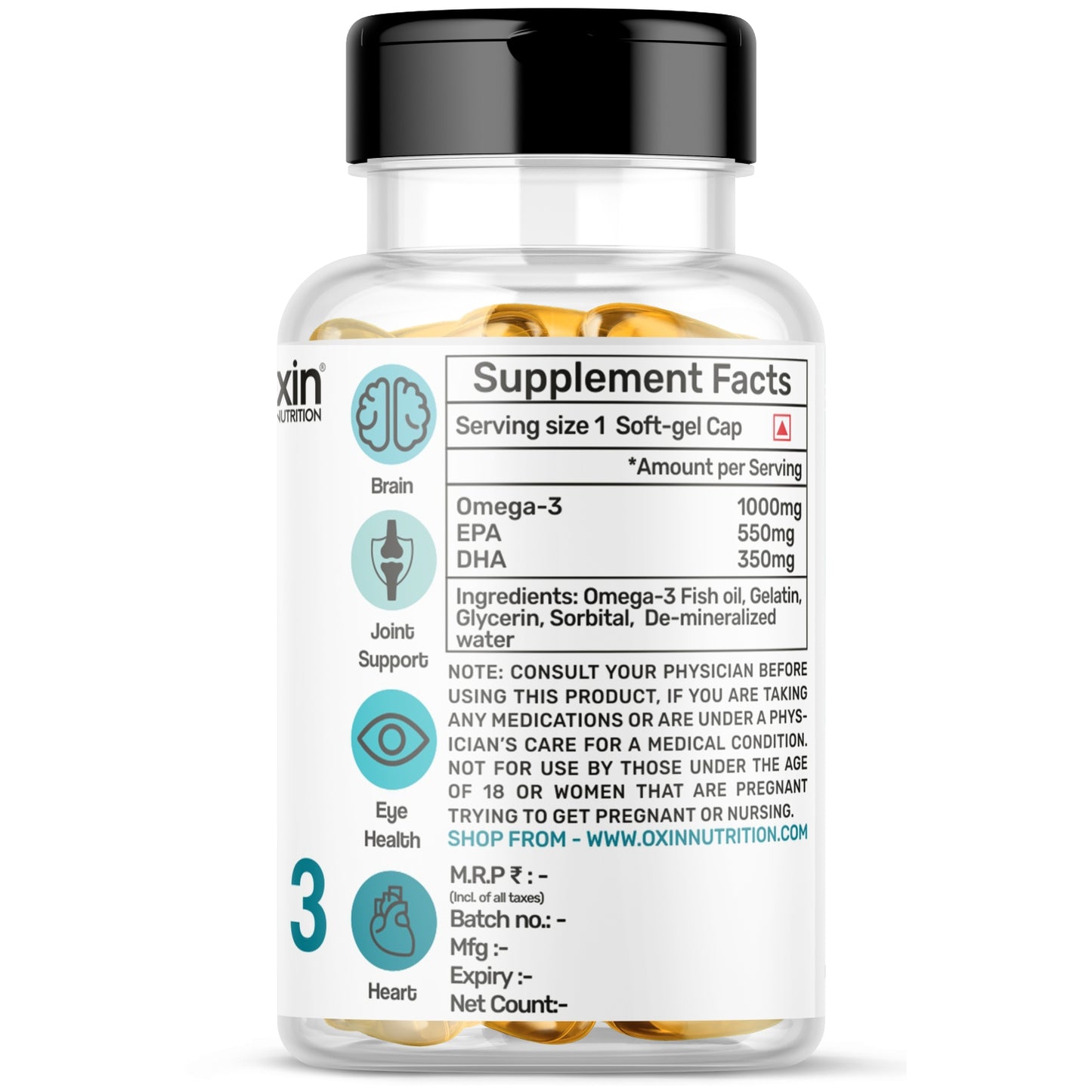 Oxin® Nutrition Triple Strength Omega 3 Fish Oil Capsules