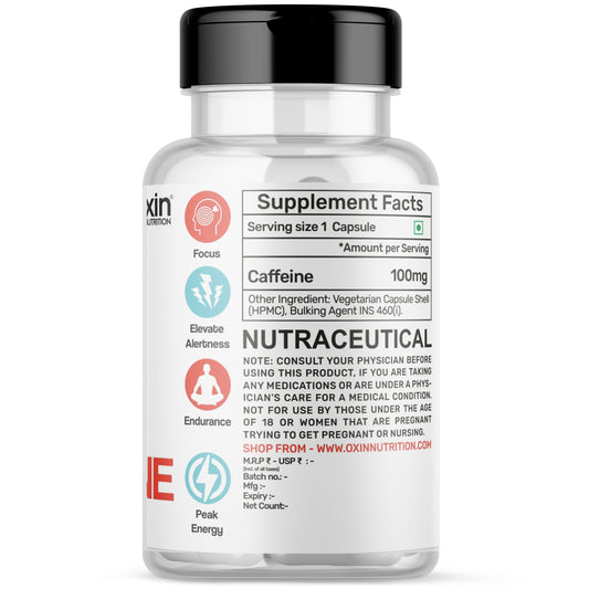 Oxin Nutrition Caffeine 100mg Capsules – Clean Energy & Focus Support