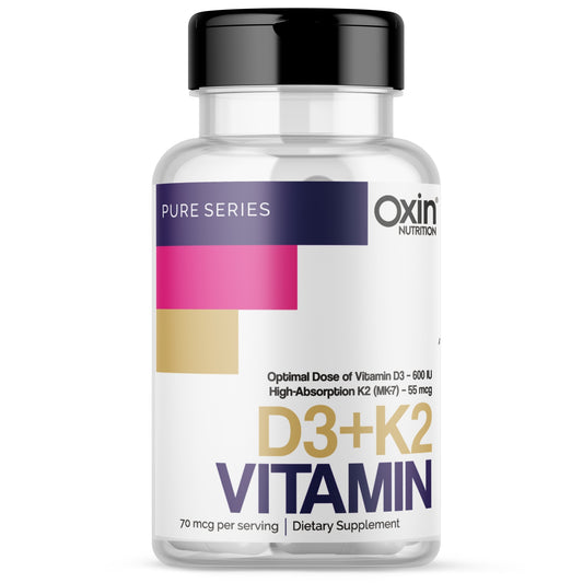 Oxin® Nutrition Vitamin D3 + K2 MK-7 Capsules for Bone Strength, Immunity & Heart Health