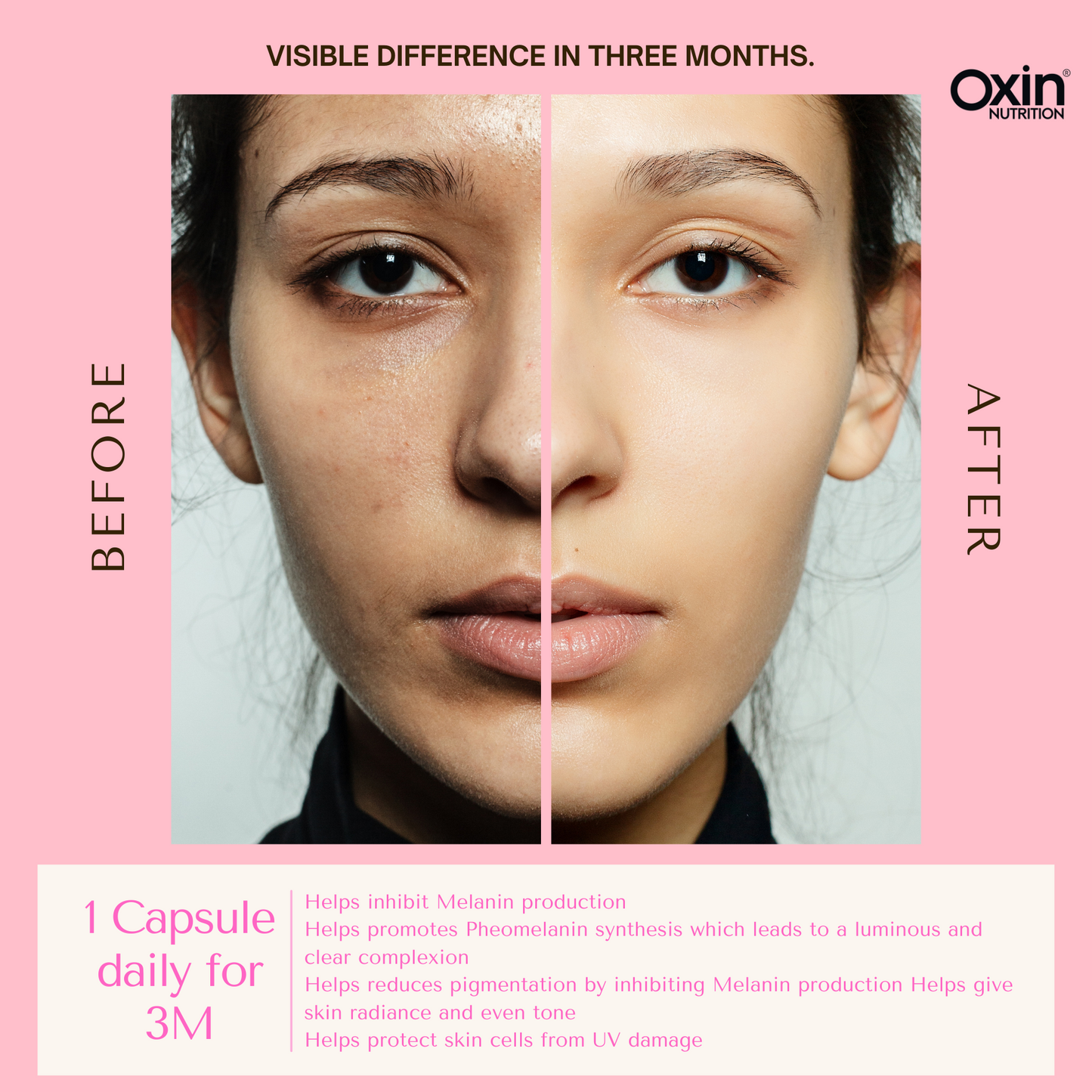 Oxin Nutrition® Glutathione REDUCED 500mg Caps For Korean Glowing, Radiance Skin