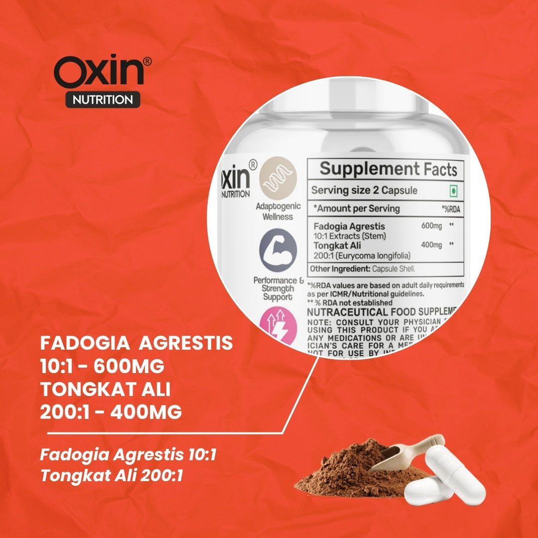 Oxin® Nutrition Fadogia Agrestis 10:1 + Tongkat Ali 200:1 | Testosterone & Performance Support