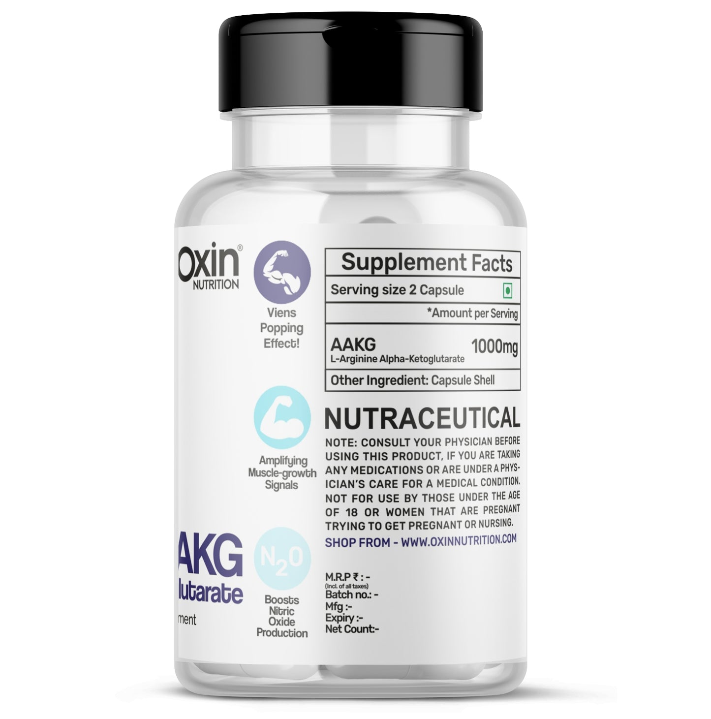 Oxin® Nutrition L-Arginine Alpha-Ketoglutarate 1000mg Capsule