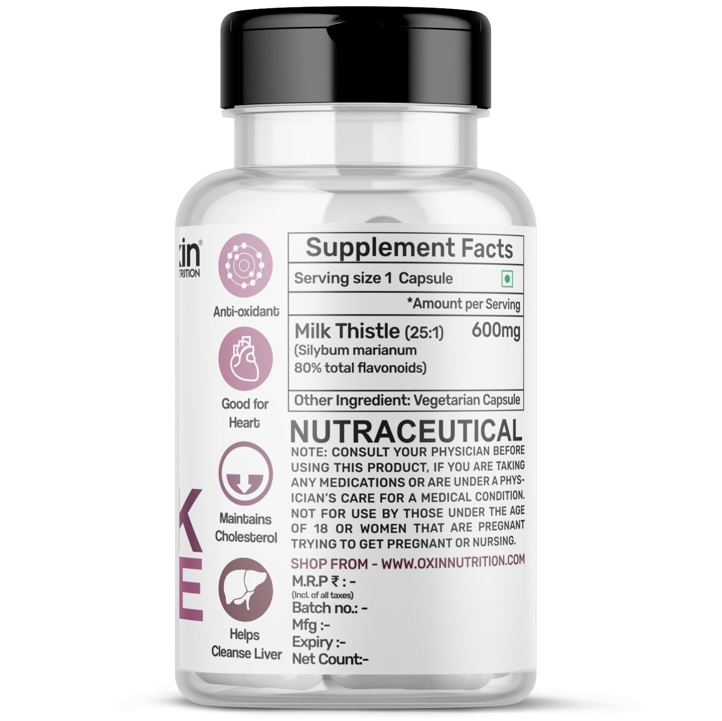 Oxin® Nutrition Milk Thistle 600mg Capsules