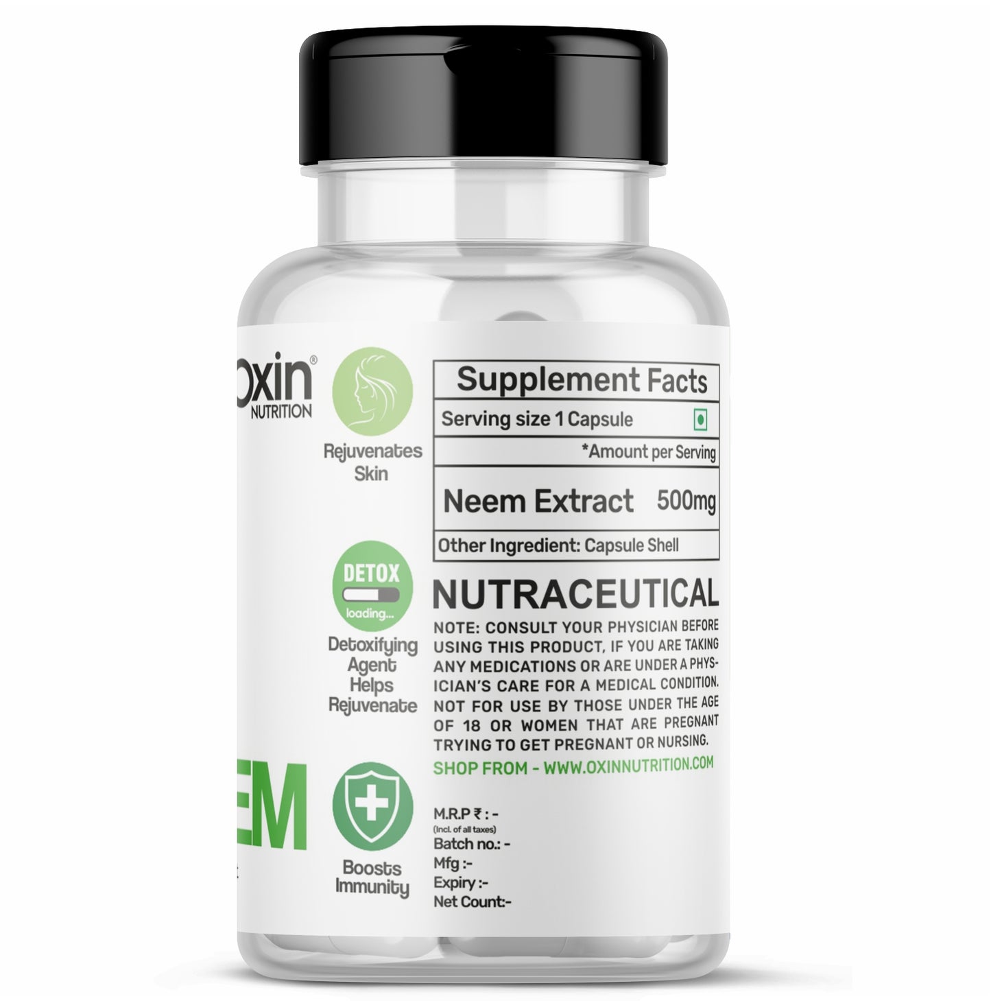 Oxin® Nutrition 100% Pure Neem Extract Capsule