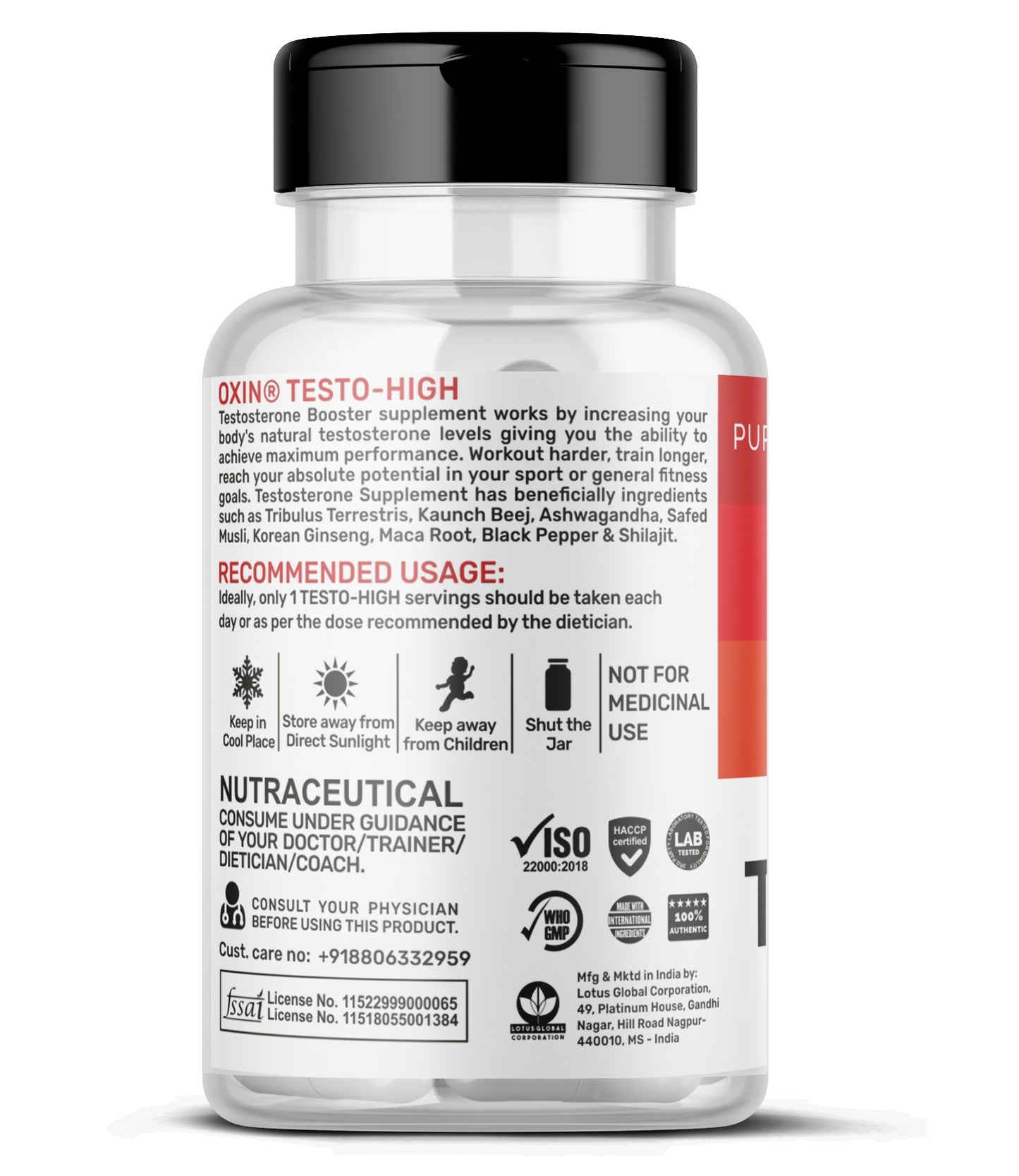 Oxin® Nutrition TESTO-HIGH Testosterone Booster Supplement Capsules