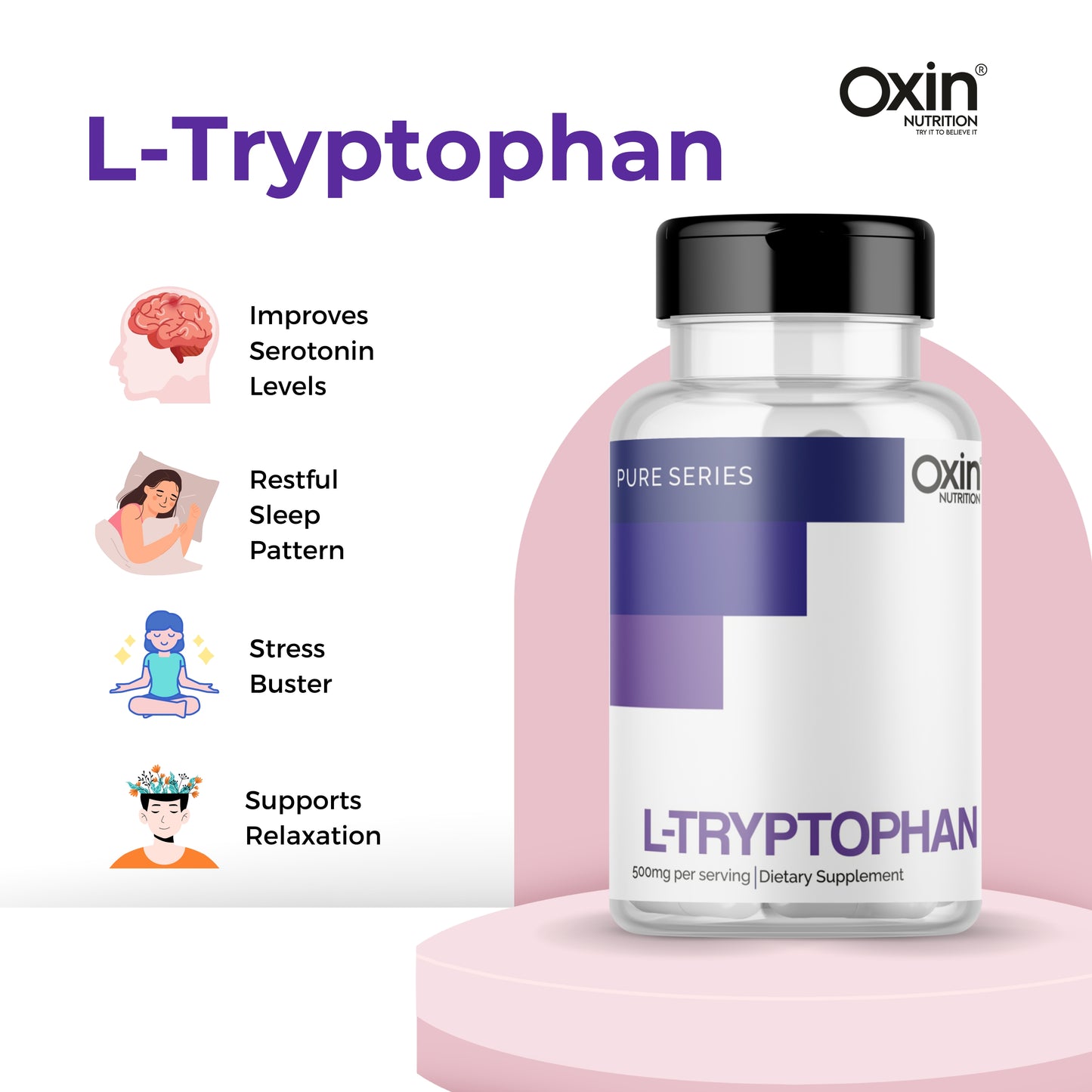 Oxin® Nutrition L Tryptophan 500mg Capsules