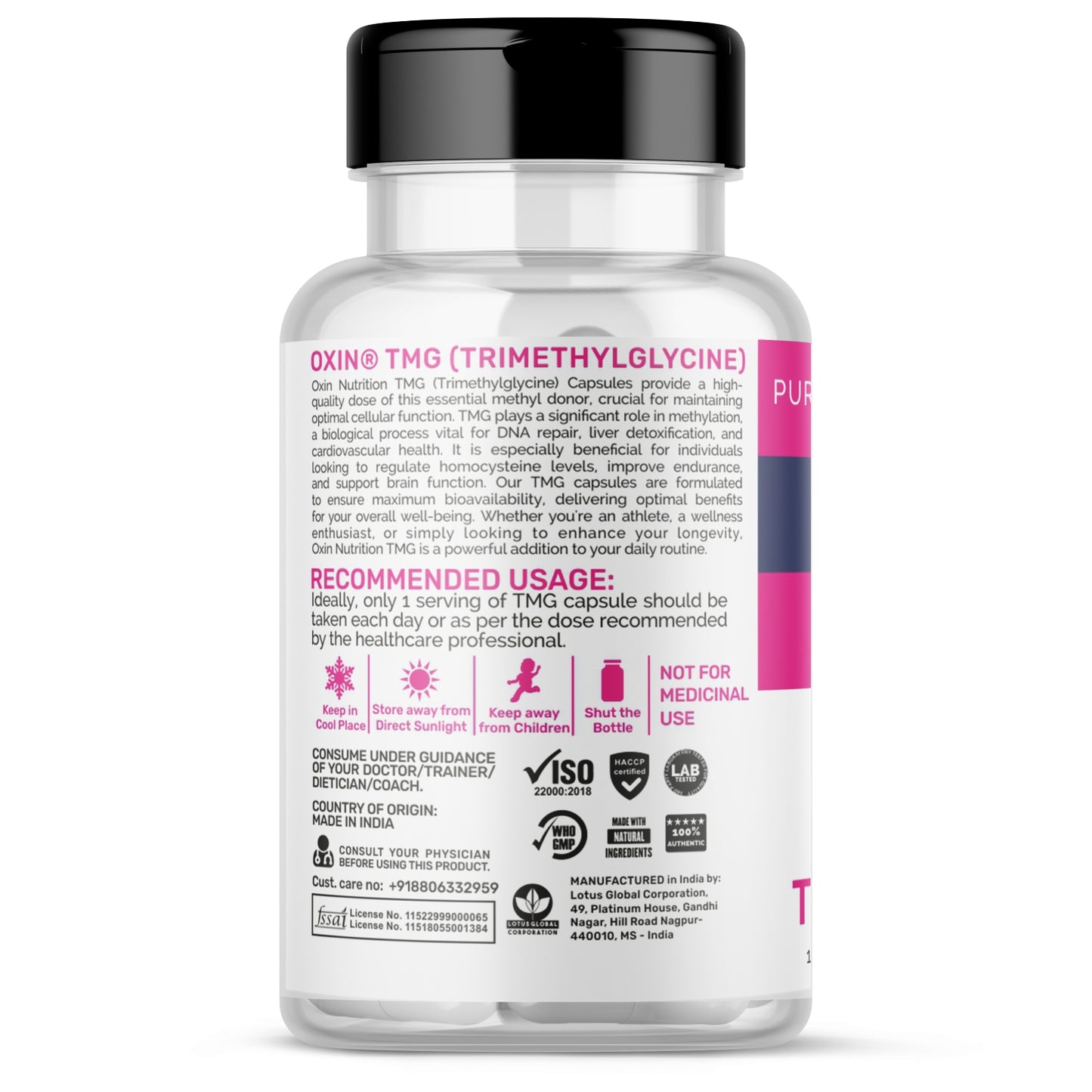 Oxin Nutrition TMG Trimethylglycine 1000mg - Supports Liver Health, Energy, and Methylation Capsules