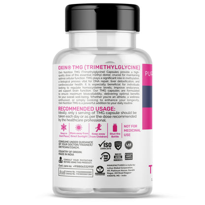 Oxin Nutrition TMG Trimethylglycine 1000mg - Supports Liver Health, Energy, and Methylation Capsules