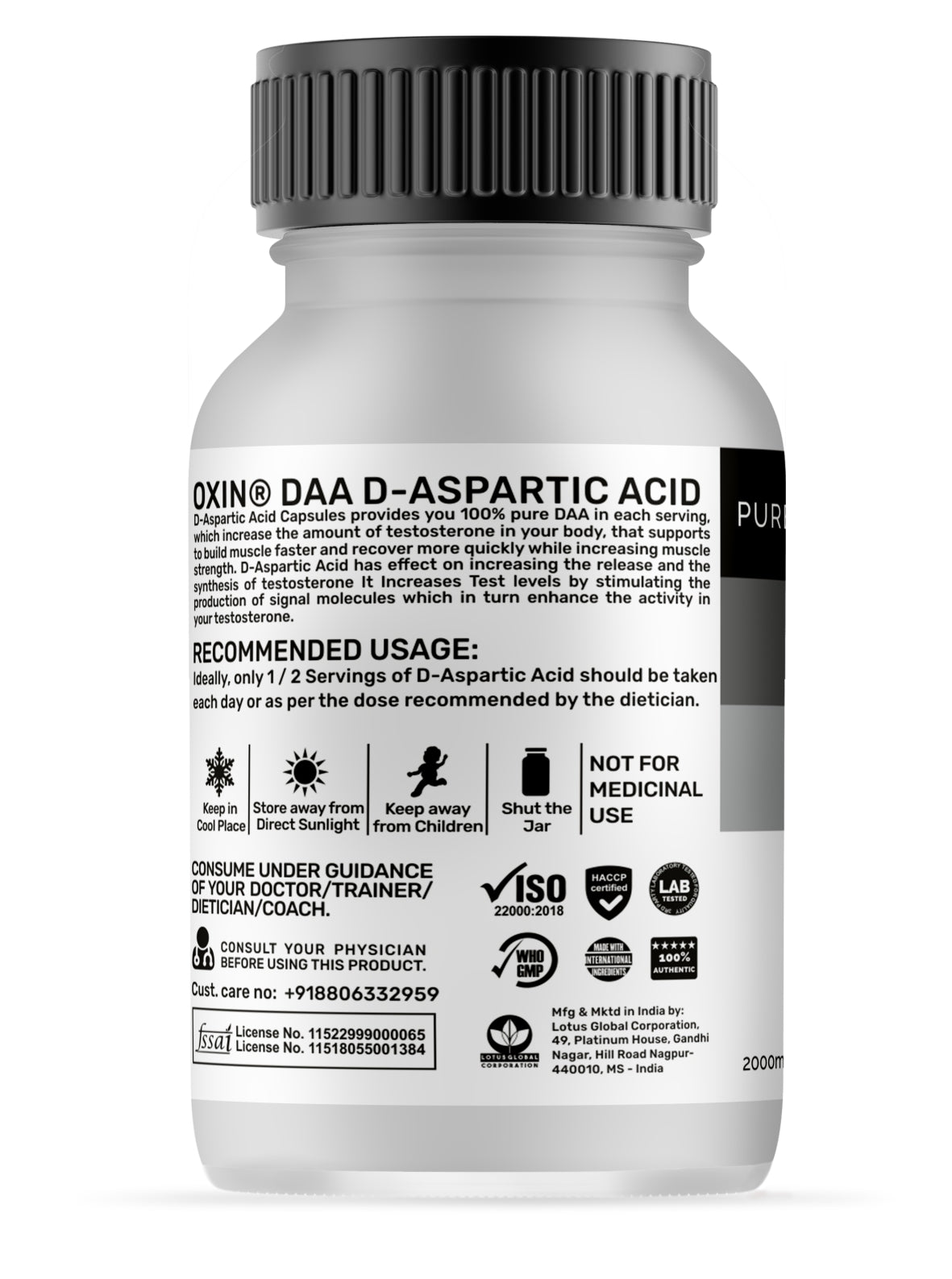 Oxin Nutrition D Aspartic Acid Powder DAA - IMPORTED DAA Powder