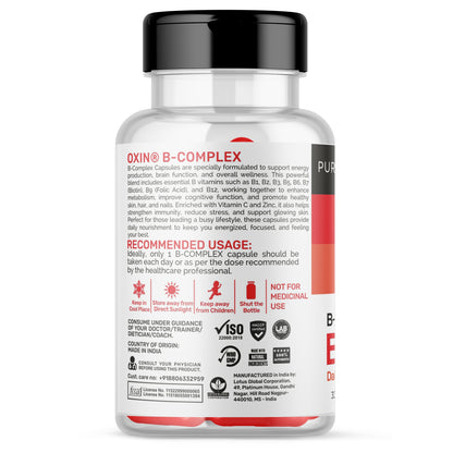 Oxin Nutrition B-COMPLEX + VITAMIN C + ZINC Capsules Daily Essentials for a Healthier Lifestyle!