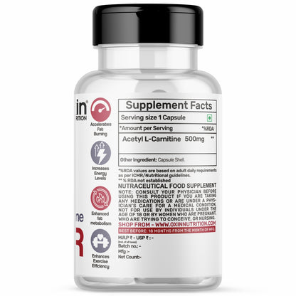 Oxin Nutrition Acetyl L-Carnitine (ALCAR) 500mg Capsules Oxin Nutrition Oxin Nutrition Acetyl L-Carnitine (ALCAR) 500mg Capsules Oxin Nutrition