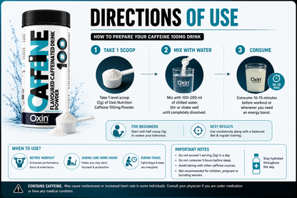 Caffeine 100 mg flavoured drink powder for energy and focus support