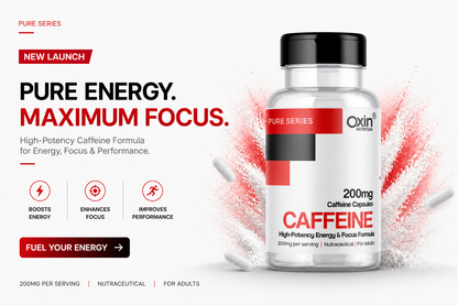Caffeine anhydrous 200 mg capsules bottle for energy and focus support