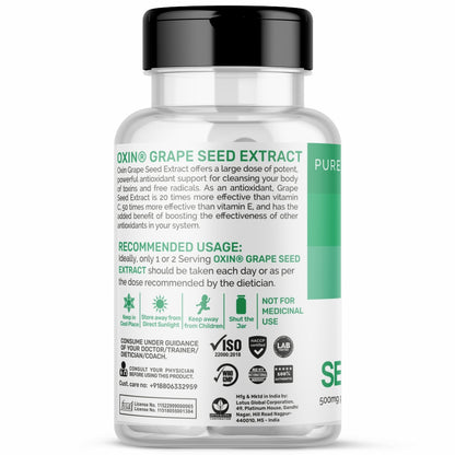 Oxin Nutrition Grape Seed Extract Capsule 500mg – 95% Polyphenols | Powerful Antioxidant for Skin, Heart & Immunity