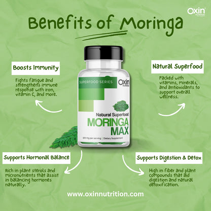 Oxin® Nutrition Moringa Capsules 100% Pure Leaf Powder | Natural Energy, Immunity & Wellness Boost