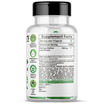 Oxin® Nutrition Moringa Capsules 100% Pure Leaf Powder | Natural Energy, Immunity & Wellness Boost