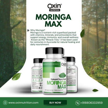 Oxin® Nutrition Moringa Capsules 100% Pure Leaf Powder | Natural Energy, Immunity & Wellness Boost