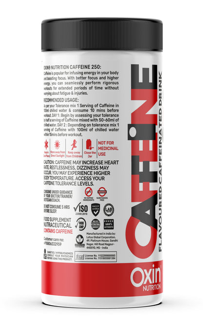 Oxin Nutrition Caffeine Powder – 250mg per Serving (80g | 40 Servings)