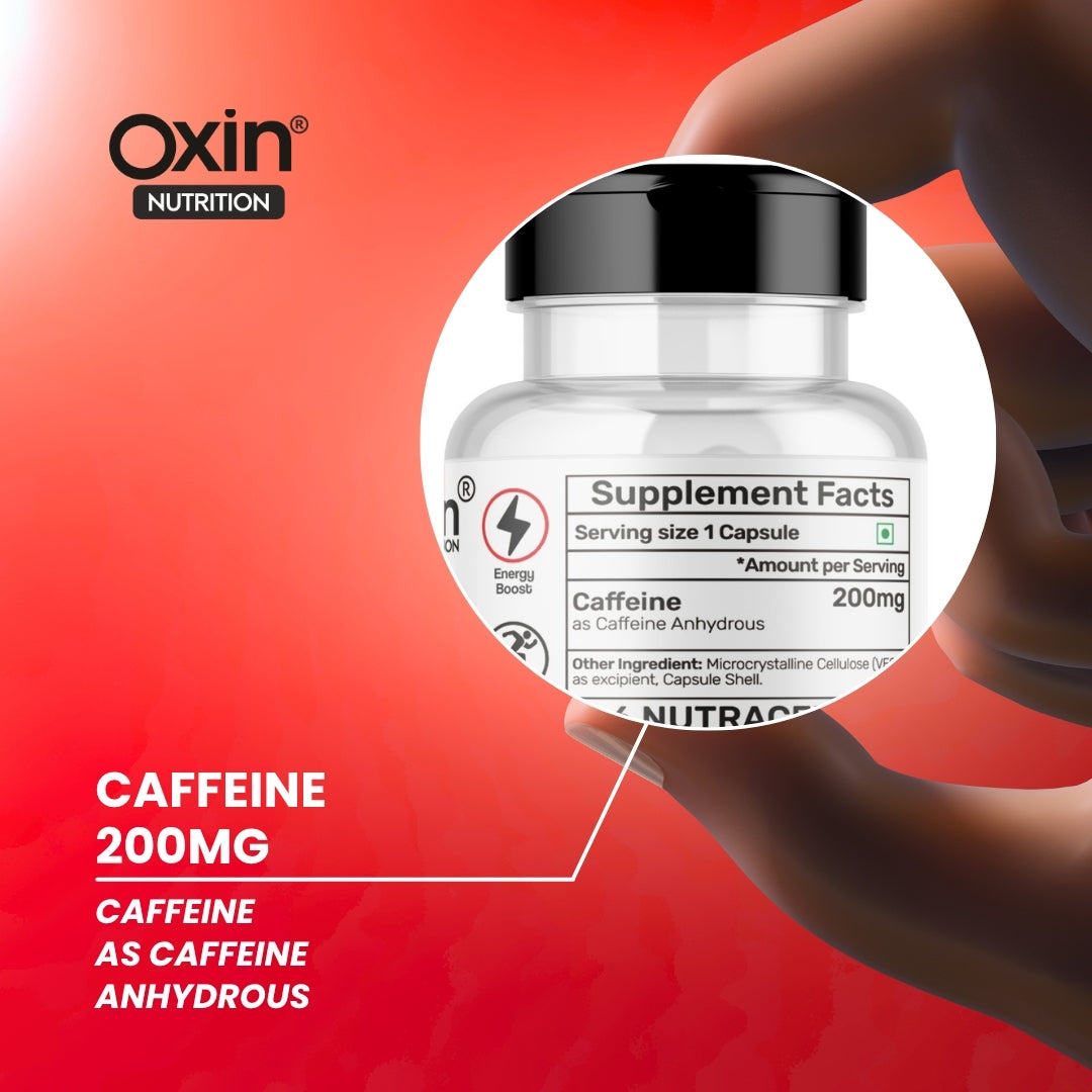 Caffeine anhydrous 200 mg capsules bottle for energy and focus support