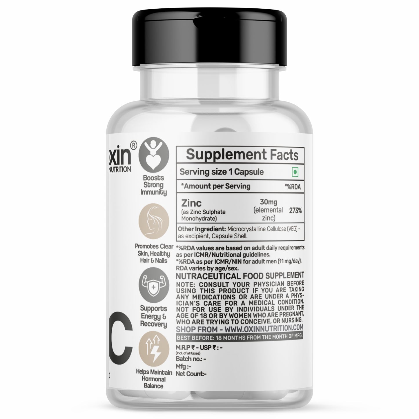 Oxin® Nutrition Zinc Capsules 30mg