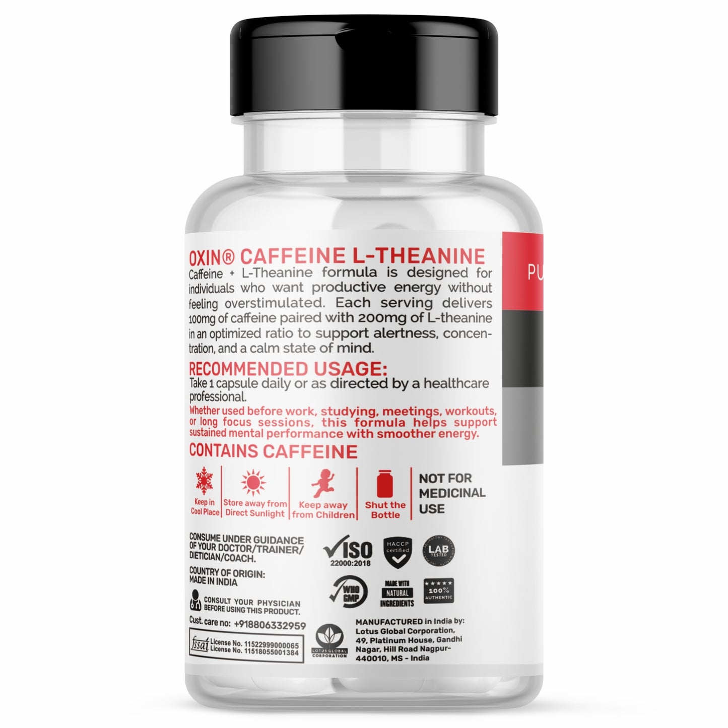Caffeine L-Theanine Capsules | Clean Energy + Sharp Focus + Calm Mind | 200mg L-Theanine + 100mg Caffeine