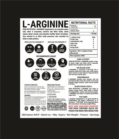 Oxin Nutrition® L-Arginine Powder 100% Pure Imported