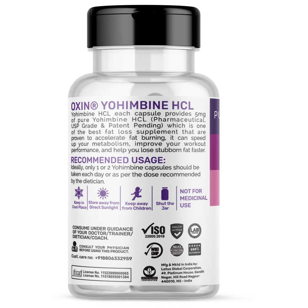 Oxin Nutrition® Yohimbine HCL 5mg Potent Fat Burner Pure Series