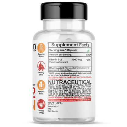 Oxin Nutrition Vitamin B12 Capsules 1000 mcg (Cyanocobalamin) – Energy, Nerve & Brain Support