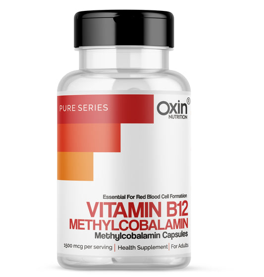Vitamin B12 methylcobalamin capsules bottle for energy and nerve support