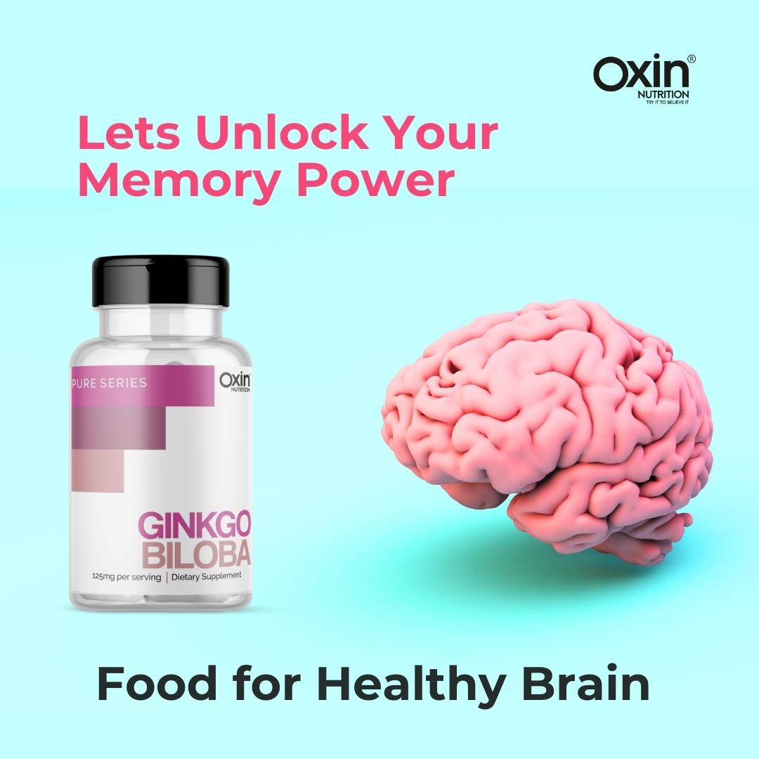 Oxin Nutrition® Ginkgo Biloba 125mg Capsule for Healthy Brain Function, Better Concentration, Memory & learning