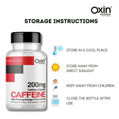 Caffeine anhydrous 200 mg capsules bottle for energy and focus support