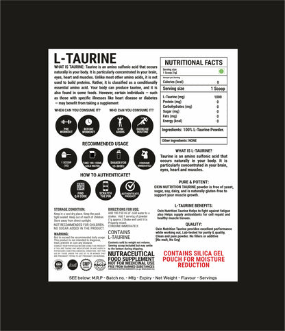 Oxin Nutrition® L-Taurine Powder 100% Pure Imported