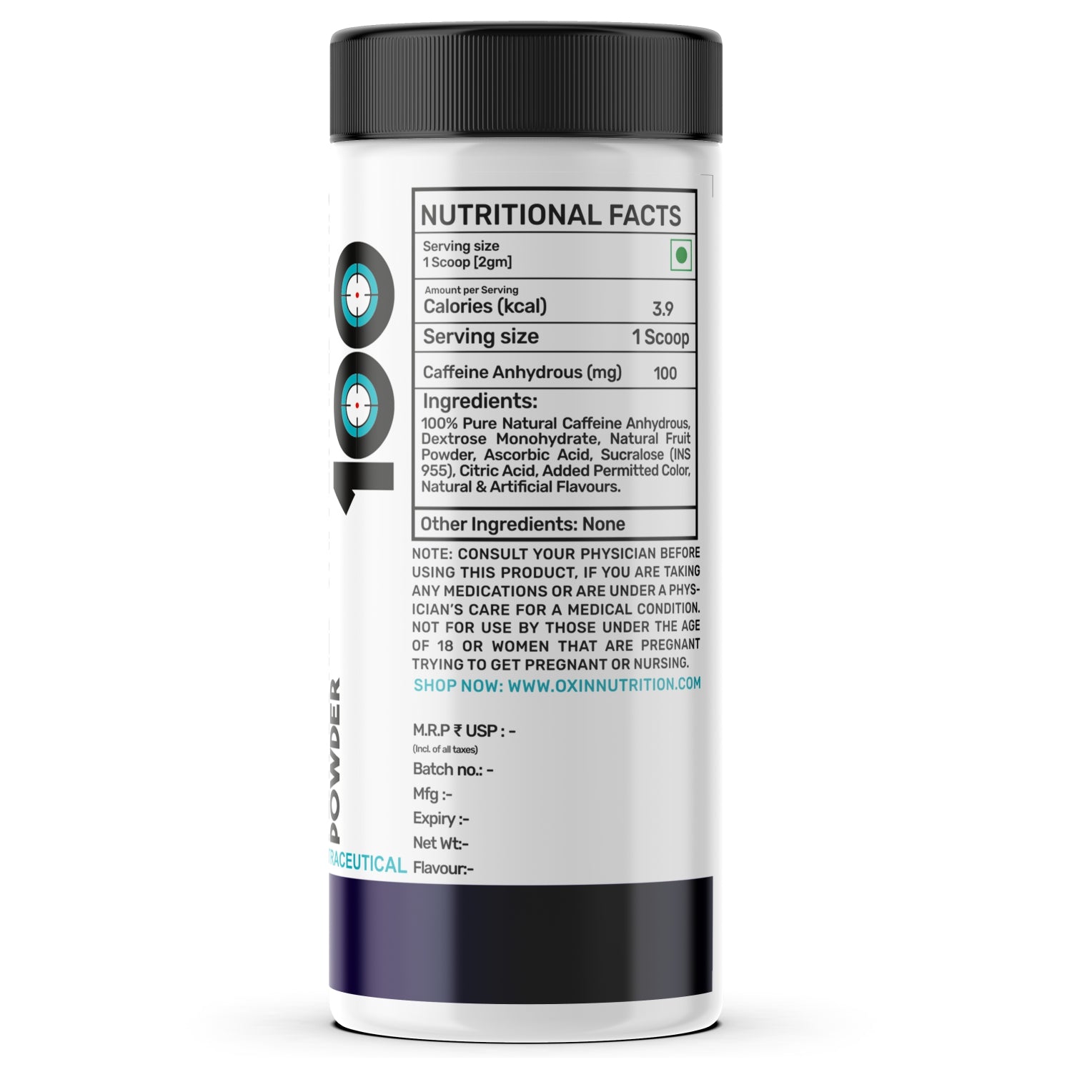 Caffeine 100 mg flavoured drink powder for energy and focus support