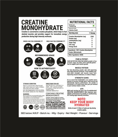 Oxin Nutrition® Creatine Monohydrate Powder 100% Pure Imported