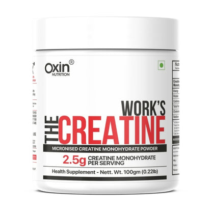 The Creatine Works 100% Pure Creatine Monohydrate 100g | Unflavoured | Muscle Strength & Performance | Oxin Nutrition