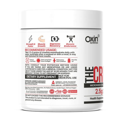 The Creatine Works 100% Pure Creatine Monohydrate 100g | Unflavoured | Muscle Strength & Performance | Oxin Nutrition