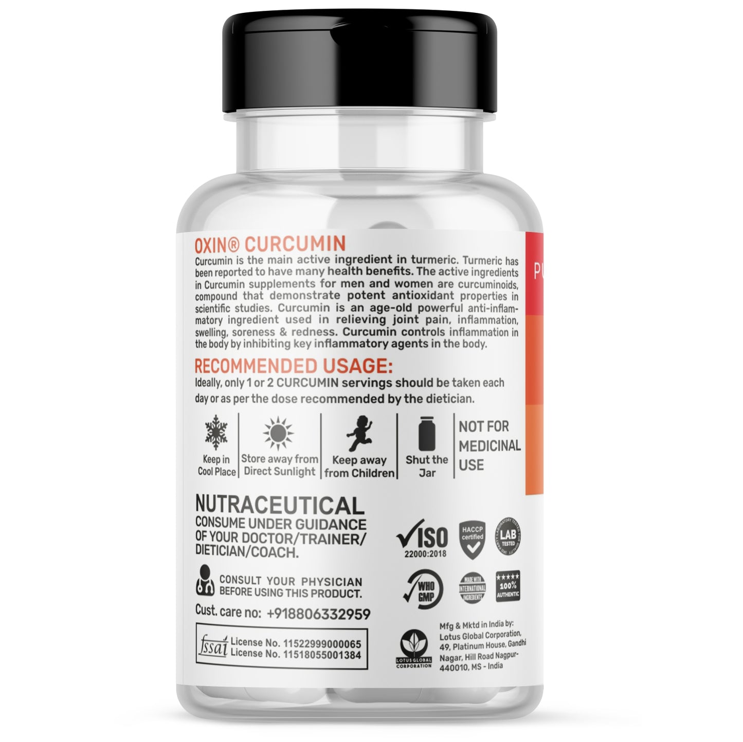 Oxin® Nutrition Curcumin with 95% Curcuminoids Capsules with Piperine